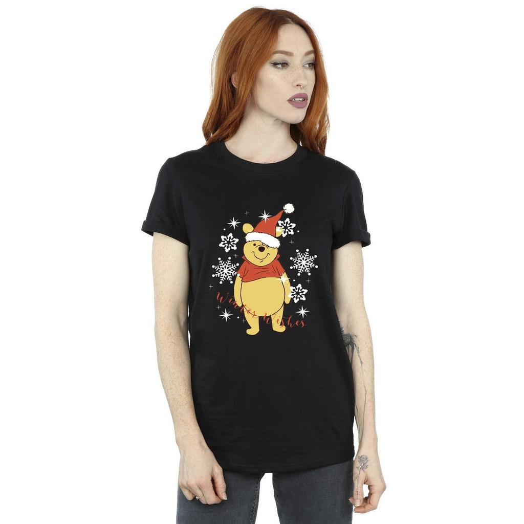 Disney Womens/Ladies Winnie The Pooh Winter Wishes Cotton Boyfriend T-Shirt