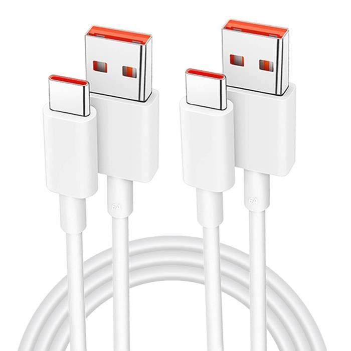 Lot de 2 Câble USB-C 6A Rapide pour Xiaomi 15, 14, 14 Pro, 13T, 13, 12, 12T Pro, Redmi 12, Redmi Note 12 Pro 4G-5G, Note 11-10-9-8