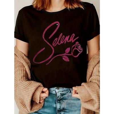 Европейские размеры Selena Rose Графическая футболка для женщин Повседневный пуловер с коротким рукавом для всех сезонов