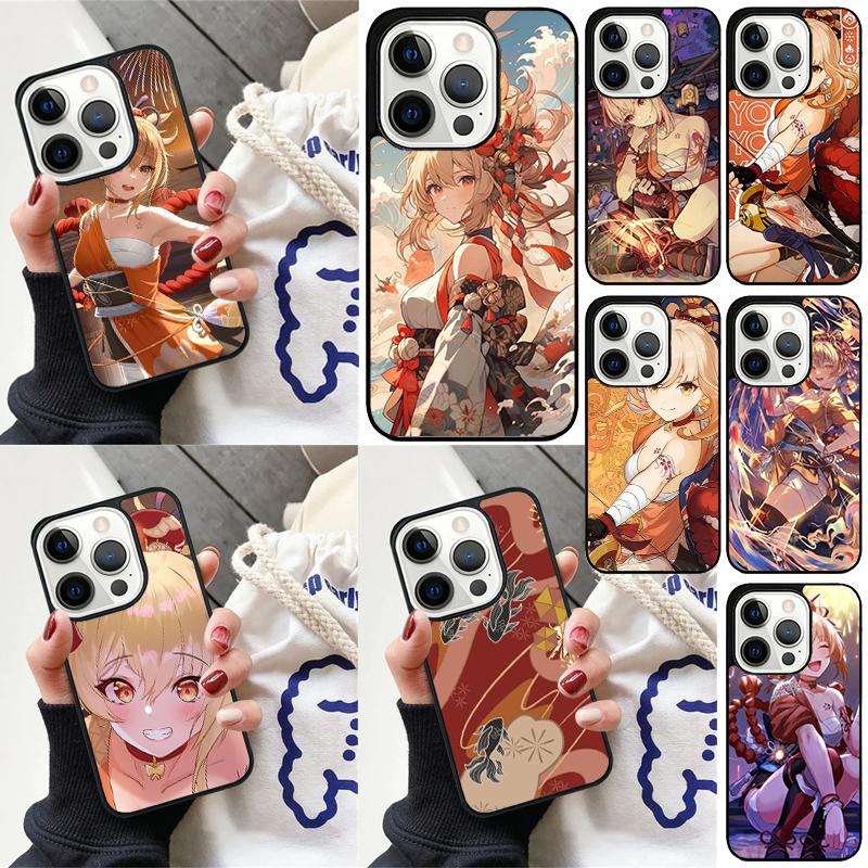 Anime Genshin Impact Yoimiya Phone Case For iPhone 17 Air 15 16e 14 13 Pro Max Coque 12 11 Pro Max PLUS cover