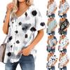 Женская футболка Футболка с принтом Женские рубашки V-образный вырез с короткими рукавами Туника на пуговицах Топы Блузка