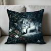 Sleeping Wolf In Floral Garden Print Throw Pillow Cover, Dark Fantasy Art Decorative Cushion Case For Sofa Bedroom