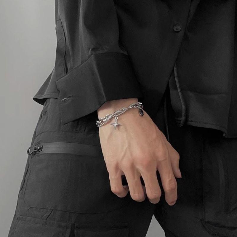 Простые браслеты из змеиной цепочки, мужские, из нержавеющей стали, с звеньями в виде скрепок, браслеты с подвеской-крестом, регулируемые украшения