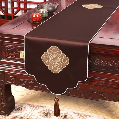 New Chinese Zen Embroidery Table Flag TV Cabinet Cover Cloth Tea Table Table Flag Shoe Cabinet Bed Tail Scarf Long Table Flag
