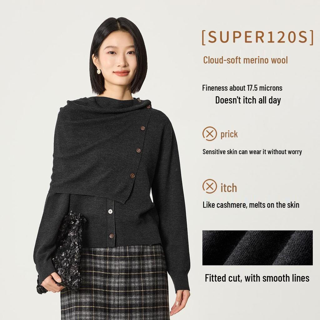Northern Deer 2025 Early Autumn Women's 100% Wool Cardigan Two-Piece Set with Diagonal Lapel Style