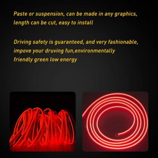 Super 2M Red Bright Auto Decor Car Atmosphere Wire Light Cold Light Strip AUXITO
