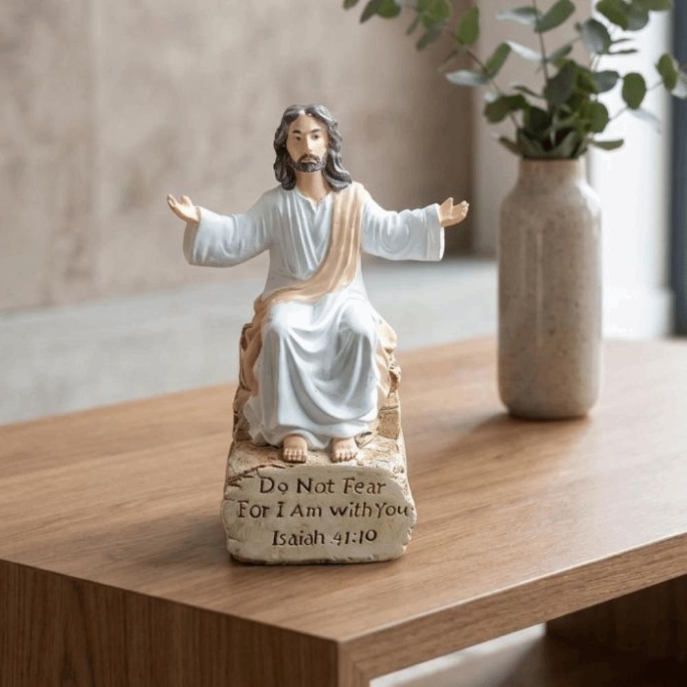 Bible Verse Base Jesus Christ Figurine Open Arms Blessing Resin Jesus Ornament Spiritual Gift