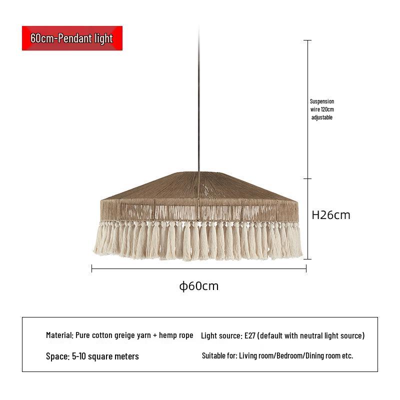 Винтажная люстра Ваби-Саби с кисточками из пеньковой веревки для спальни или гостиной