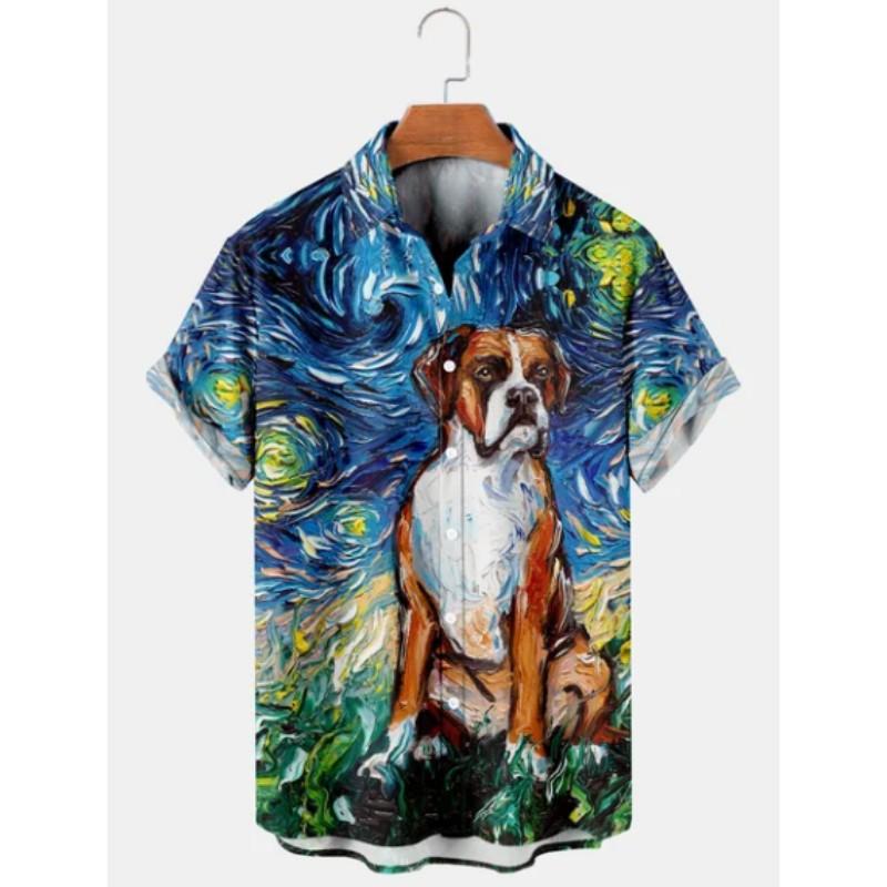 Hawaiian Men's Shirt Cat Printed Short Sleeve Tops Beach Vacation Sunset Harajuku Clothing Unisex Style Shirts