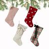 Christmas Stockings with Hanger Bowknot Plush Balls Decor Striped Print Candy Holder Festive Tree Decoration