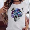 Maycaur Fashion Skull Flower Print Женская футболка Летняя повседневная женская футболка с коротким рукавом и круглым вырезом в стиле 90-х годов, женская футболка, топы