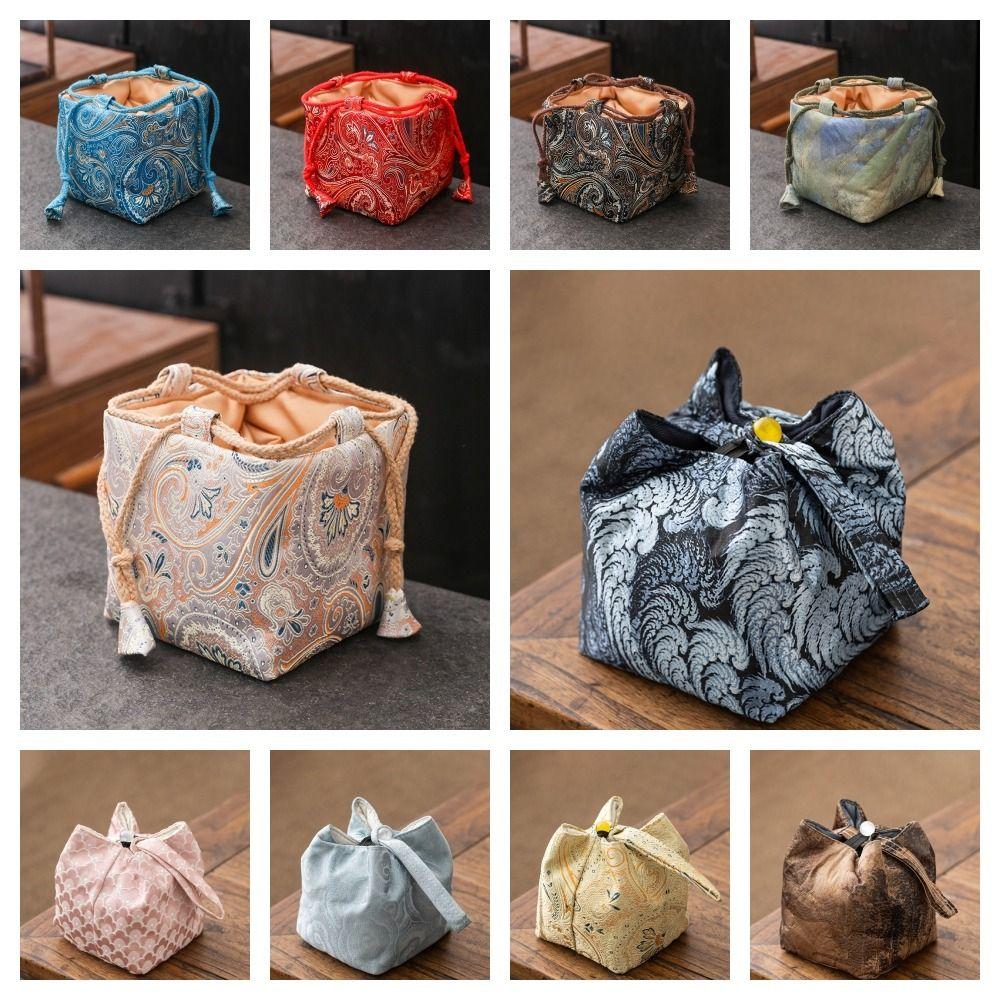 Сумка для хранения чайной посуды в китайском стиле, ударопрочная вышитая сумка в стиле ретро для небольших предметов, дорожная сумка