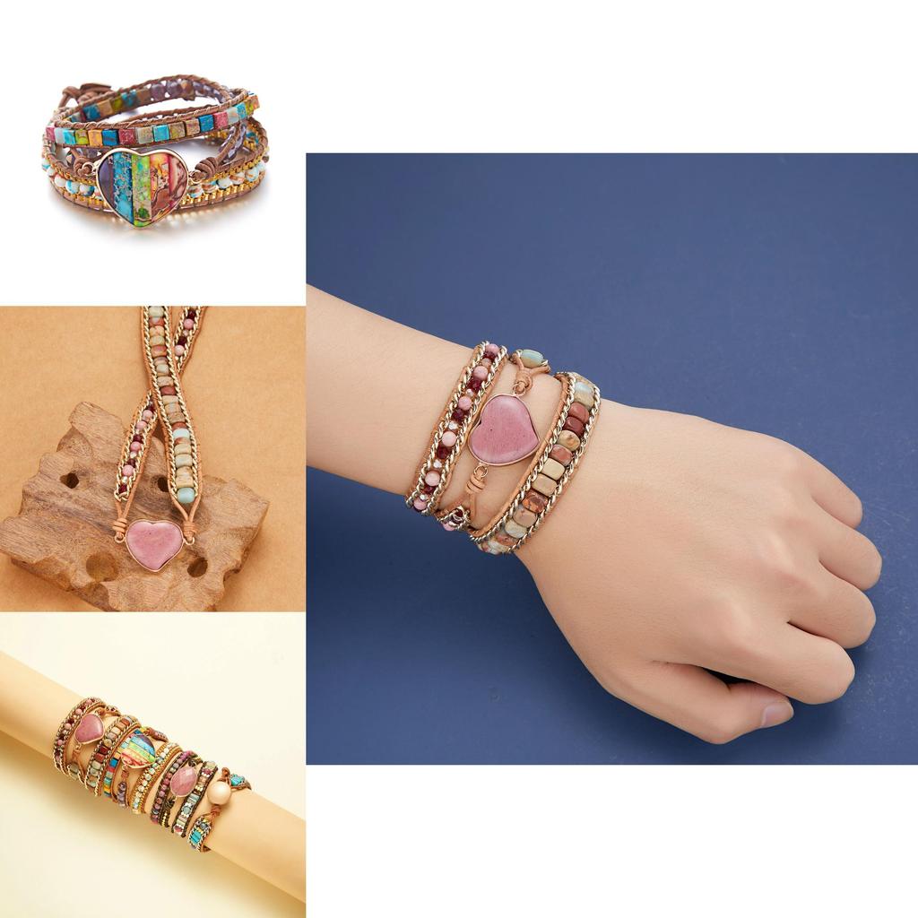 Three Layer Winding Leather Beaded Bracelet With Agate Stones For Women Gift