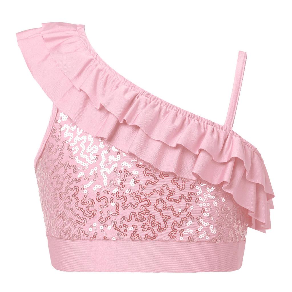 Детский топ без рукавов с блестками и блестками для девочек, современные танцевальные костюмы, гимнастическая танцевальная одежда