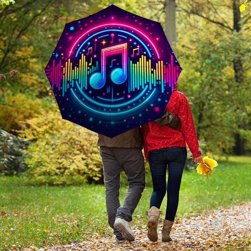 1 шт. Музыкальные ноты Звуковые волны Автоматический складной зонт, Прочная железная рама с 8 ребрами, Подходит для путешествий, Ежедневного использования, Подарок на день рождения, Декоративный подарок 23