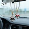 Creative Holiday Gift for Drivers Skull Car Hanging Ornament, Gothic Faux Pearl Chain Auto Rear Decorative Ornament Cars View Mirror Charm,