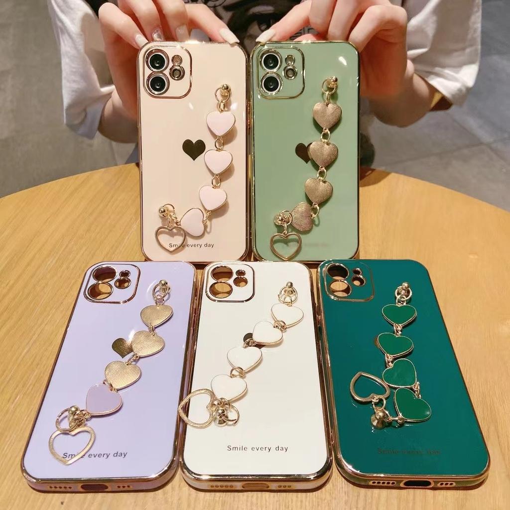 Чехол для телефона с мягким покрытием Love Heart для Iphone 14 13 12 11 Pro Max Xs Max Xr 14 Plus 14pro, противоударный чехол для браслета-цепочки на запястье
