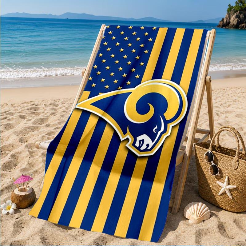 Rams Football Team Spirit Printed Microfiber Beach Towel, Soft And Absorbent, Quick-Dry, Ideal for Summer Travel, Beach Essential, Swimming Pool
