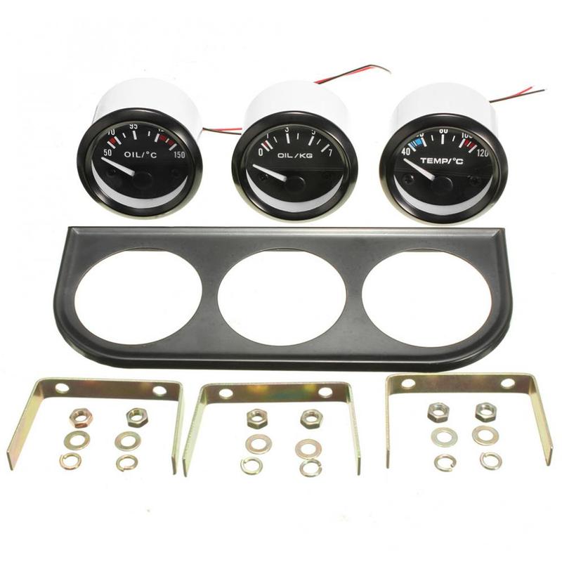 12V Universal 52mm Triple Kit Oil Temp Water Temp Temperature Oil Pressure Sensor Car Meter