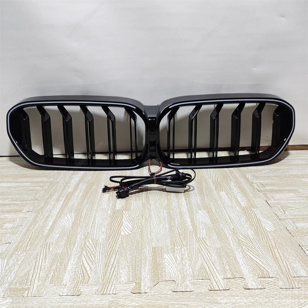 LED Lights Car Front Bumper Kidney Grill Grilles For BMW 5 Series G30 G31 F90(M5) LCI 2020-2023 ABS Gloss Black Bodykits Tuning