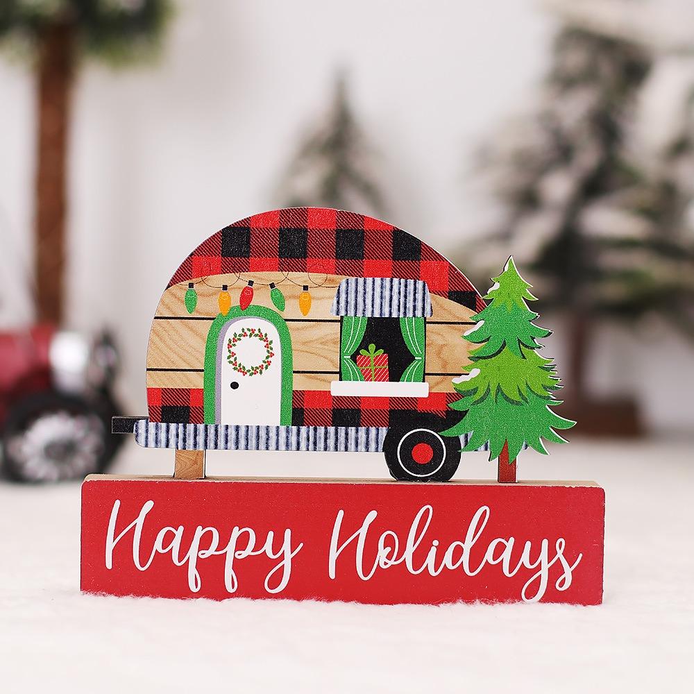 2Pcs DIY Christmas Desktop Ornaments Cartoon Table Centerpiece Santa Wood Plaque Signs New Years