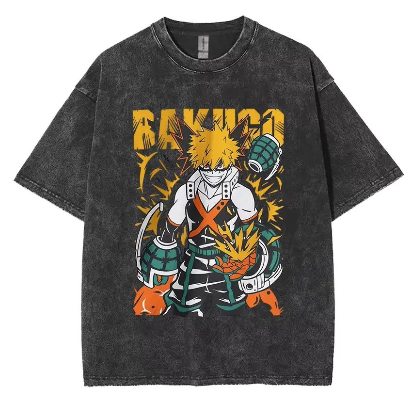 Washed Tee Japan Anime My Hero Academia Bakugou Katsuki Casual T Shirt Men's Women Harajuku summer Fashion T-shirt25