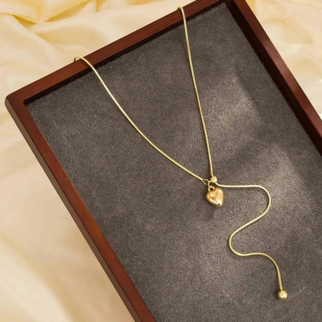 SHIXIN Punk Stainless Steel Waterproof Long Flat Snake Adjustable Necklace Women New Luxury Love Heart Pendant Necklace Jewelry
