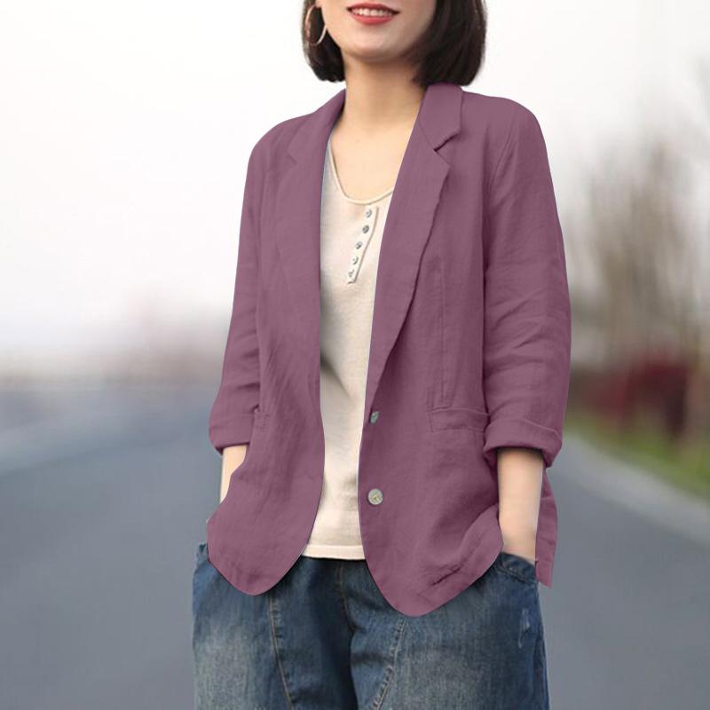 ZANZEA Women Casual Turn Down Collar Long Sleeve Thin Unlined Cardigan Tops Decorative Pocket