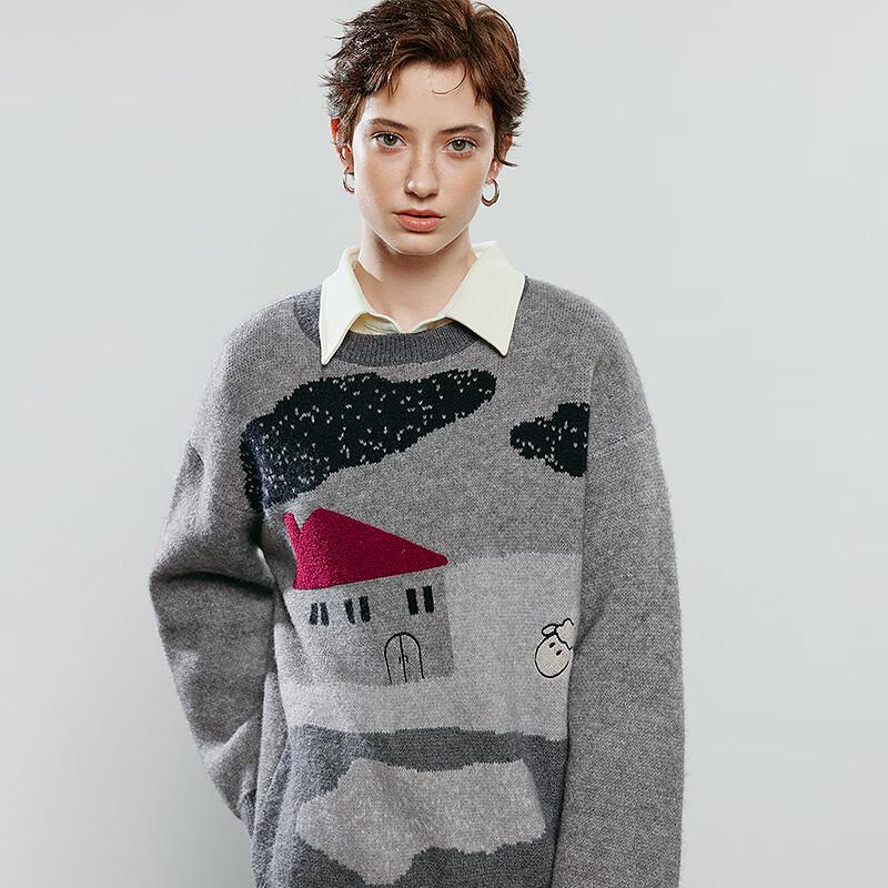 Chuyu Women's Cartoon Jacquard Loose-Fit Sweater