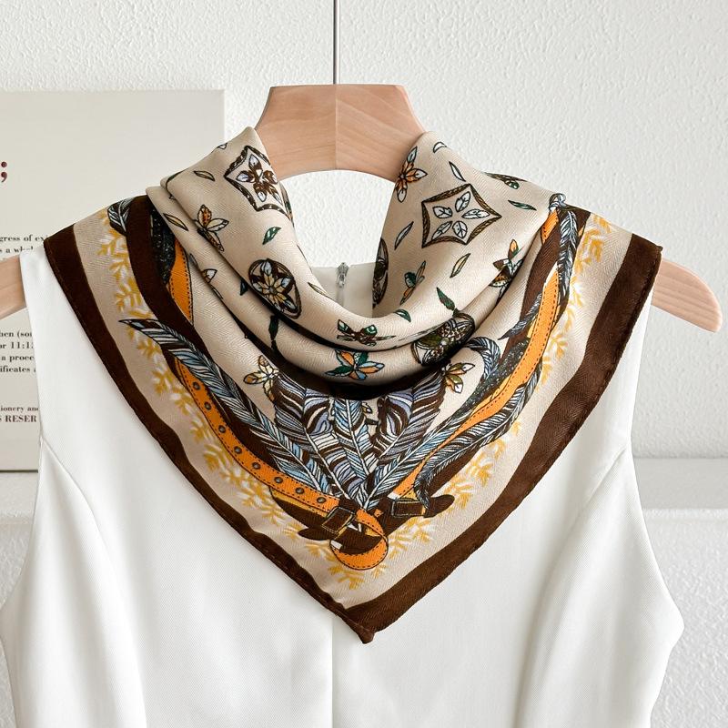 Chessboard plaid 71CM cotton and linen silk scarf small square scarf women's spring and autumn summer thin scarf scarf linen headscarf belt