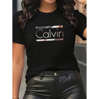Женская футболка Calvin с круглым вырезом, короткий рукав, модный принт, короткий рукав