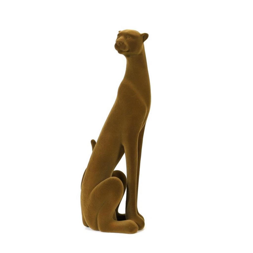 Flocked Panther Statue Matte Leopard Sculpture Decorative Wildlife Art Elegant