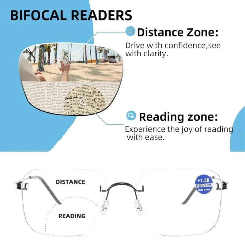 Ретро без оправы бифокальные мужские очки для пресбиопии ультралегкие нейтральные для среднего и пожилого возраста очки против синего света для людей