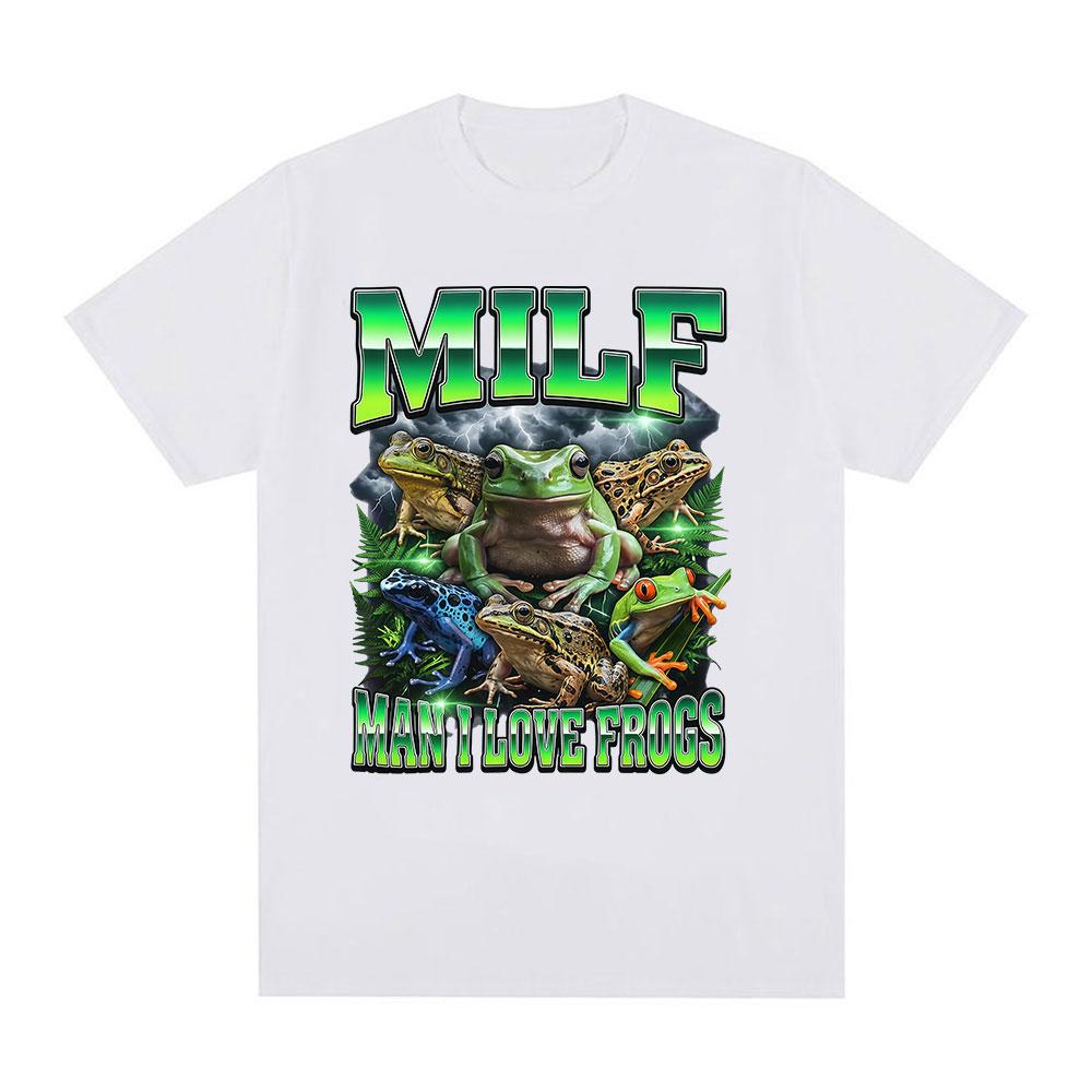 MILF Unisex Ilove Frogs Funny Frog Meme T-shirt Unisex's Vintage Oversized Cotton T-shirts Fashion Humor Clothing Short Sleeve T-shirt