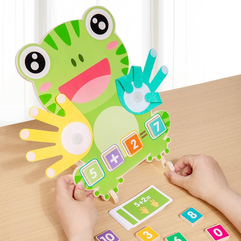 The Wooden Frog Finger Math Puzzle Toy Breaks Fingers Math Comes With 23 Double-Sided Cards Suitable For Children Aged 3-6