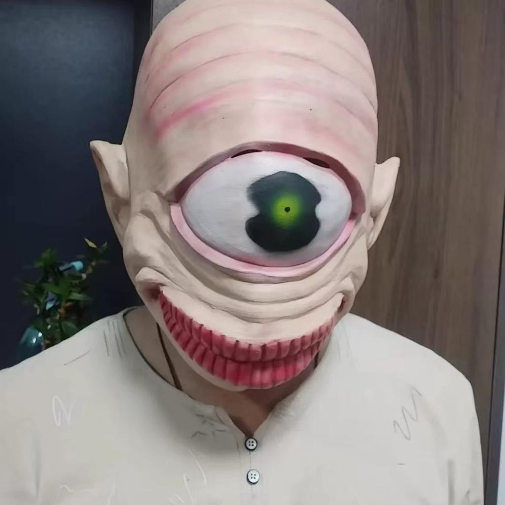 2026New Halloween Horror Demon Mask COS Exorcist Smiling White-Eyed Glowing Mask
