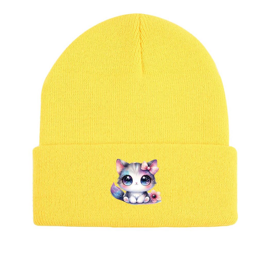 Bowknot Cat Warm Knit Cap Beanie, Skullies Beanies Thermal Warm Simple Gorro Knit Hat Beanie