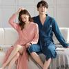 Couple Nightgown Women'S Spring And Autumn Pure Cotton Long-Sleeved Men'S Autumn Loungewear Medium And Long Bathrobes Pajamas Cotton Bathrobe
