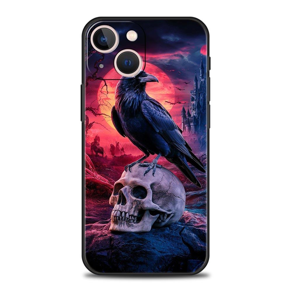 Черный Ворон Чехол для Телефона для iPhone 17 16 15 14 13 12 Pro Max 11 Pro Max 17 AIR Plus Ударопрочный Мягкий ТПУ Чехол Fundas Capas