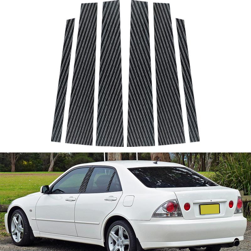 Car Window Pillar Post Trim Cover Carbon Fiber Door Window B C Pillars Overlay Decorative Protection Sticker Set 6pcs/set Fit For Lexus IS 1999-2005