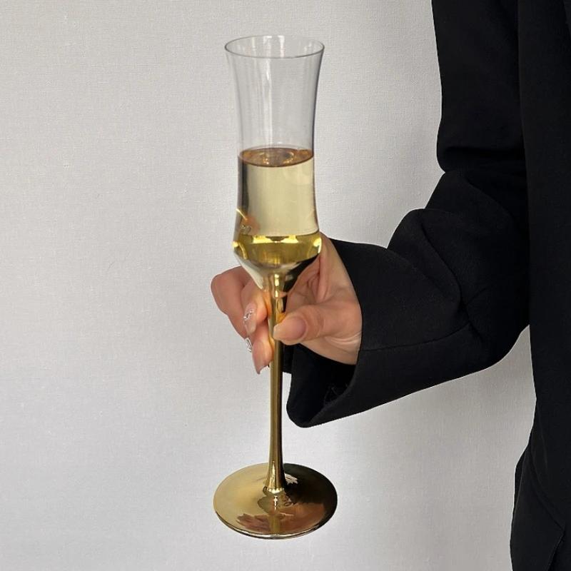 Французские элегантные бокалы-флейты с завышенной талией - Хрустальные бокалы для вина на ножке, Золотистый ободок, Дизайн с пузырьками для свадебного/праздничного подарка