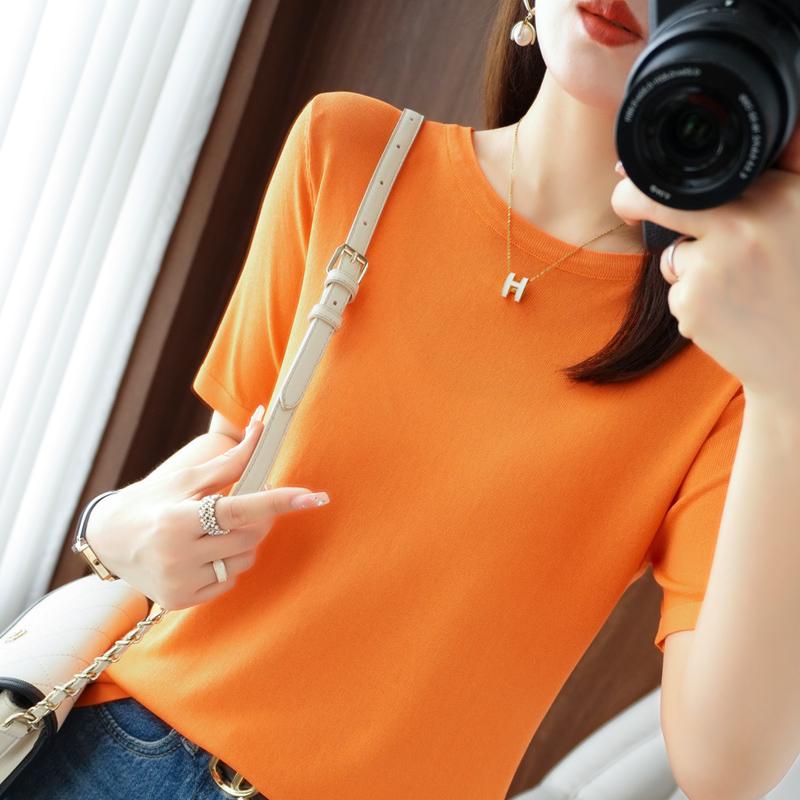 Женская вязаная футболка MODERN NEW SAGA, летняя вязаная рубашка, футболки с короткими рукавами, пуловер с круглым вырезом, вязаные топы