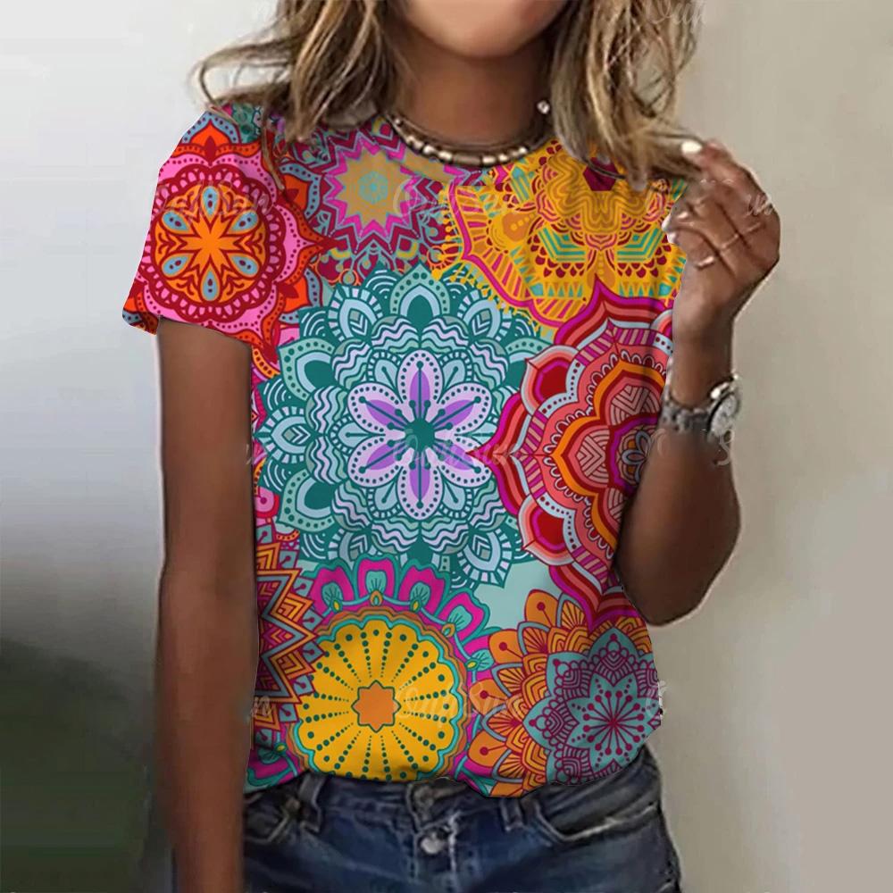 Женская модная футболка с геометрическим принтом, топ с круглым вырезом и коротким рукавом, свободная модная одежда, женская футболка с коротким рукавом для вечеринок