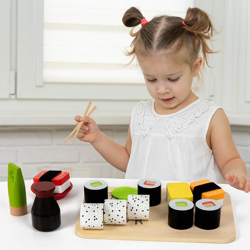 Children's wooden play house cut and see sushi snack set to exercise baby's hands-on ability Simulation kitchen toy