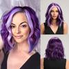 Purple Short Bob Wave Synthetic Wigs with Bangs For Women Cosplay Ombre Light Purple Daily Cosplay Party Heat Resistant Hair