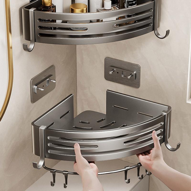 Aluminum Alloy Bathroom Shelves Punch-free Thickened Tripod Wall-mounted Corner Shelf Bathroom Accessories Shower Organizer