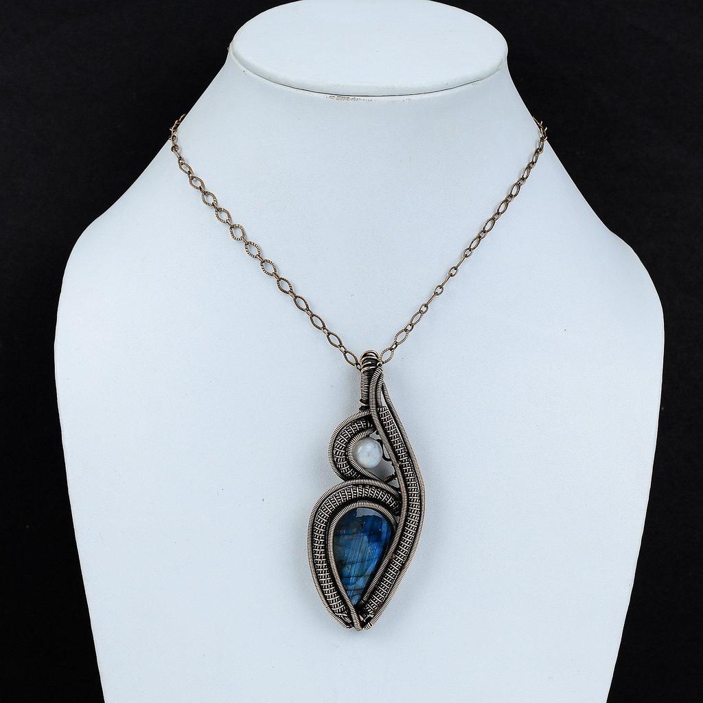 Подвеска из лабрадорита, подвеска из медной проволоки, подвеска из радужного лунного камня, ювелирные изделия из лабрадорита, подвеска ручной работы, ювелирные изделия из драгоценных камней, свадебный подарок