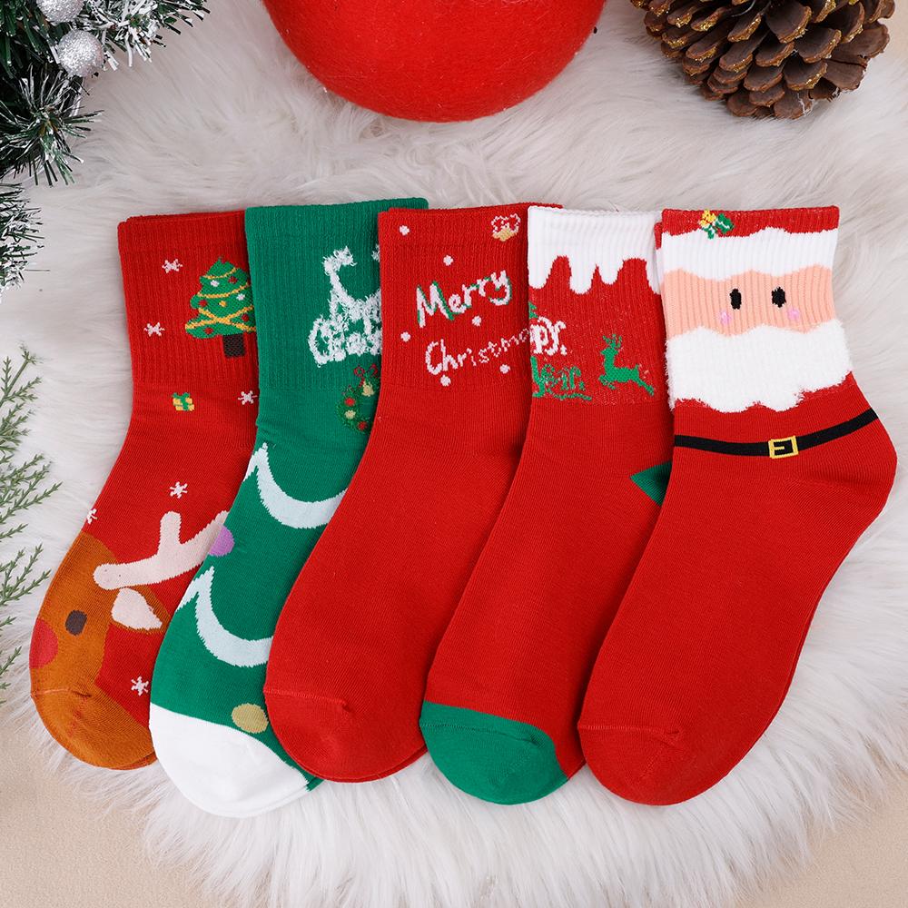 Hot Sell Christmas Socks Autumn Winter Red Series Warm Kawaii Stockings Soft Cute Santa Claus Deer Pattern for Festival Gift