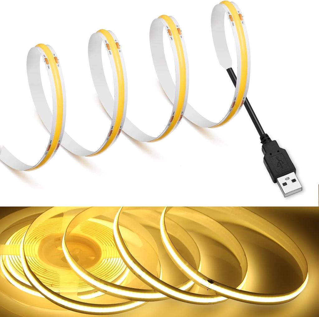 DC 5V USB COB Strip 320Leds/M White/Ice Blue/Pink/Yellow/Pink/Red Flexible Ribbon Rope Night Lamp TV Backlight LED Strip