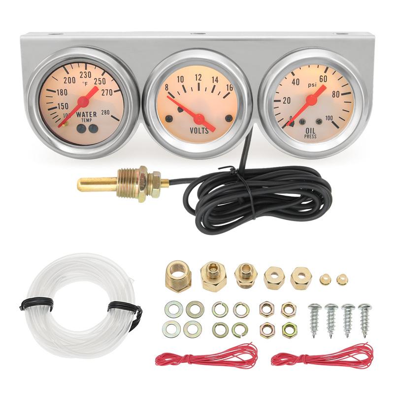 3 IN 1 Car Gauge Water Temp + Voltage + Oil Pressure Gauge Meter with LED Light for Car Marine Trucks Tractor Triple Gauge Set